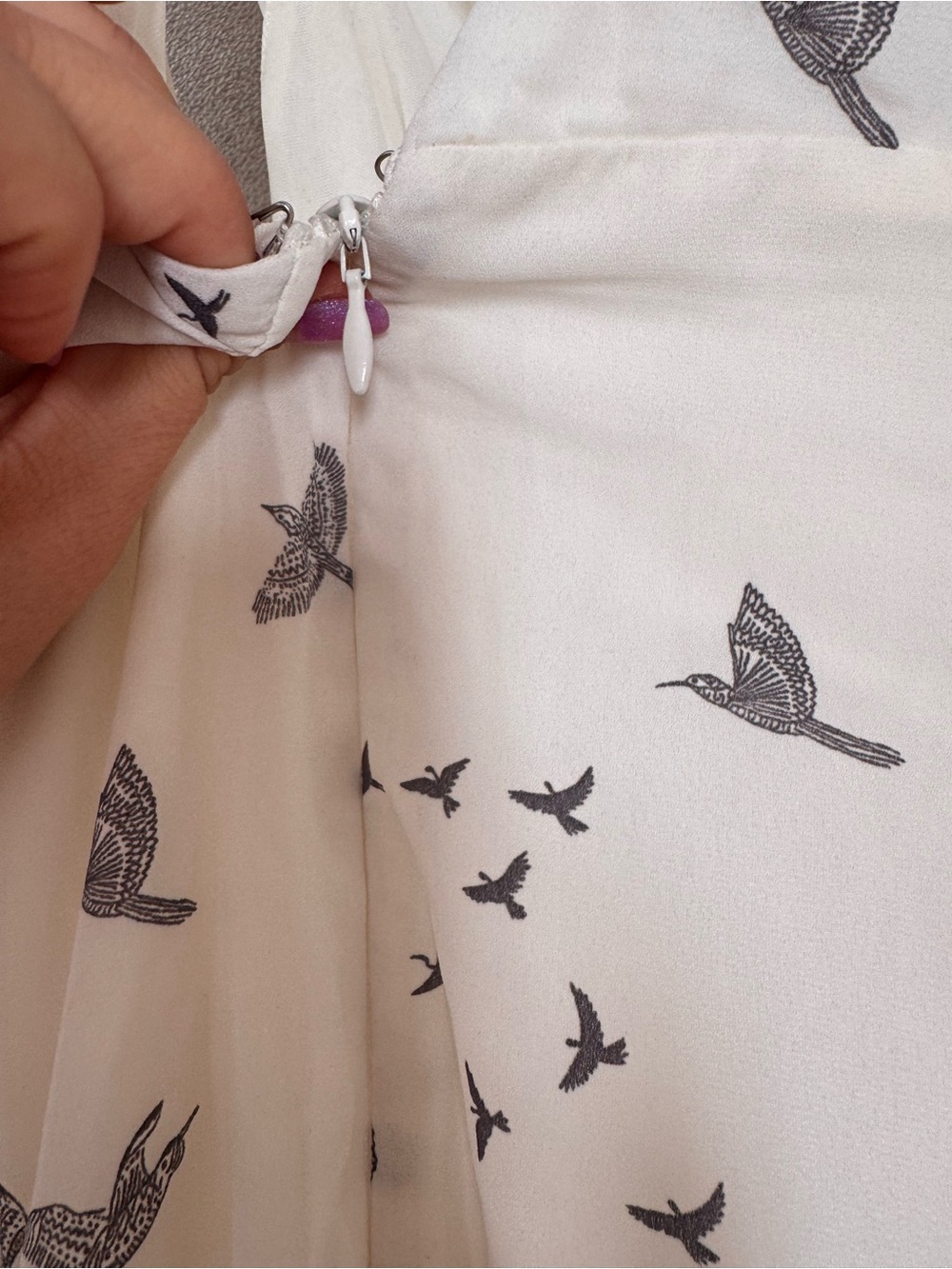 H&M Cream Midi Dress with Gray Bird Print and Tie Straps - Picture 7 of 7